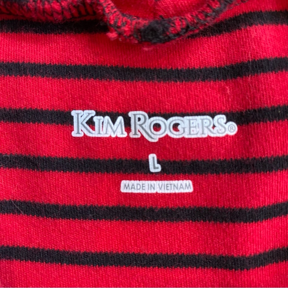 Kim Rogers Women's Large Red & Black Striped long sleeve cotton Turtleneck top - Picture 4 of 5